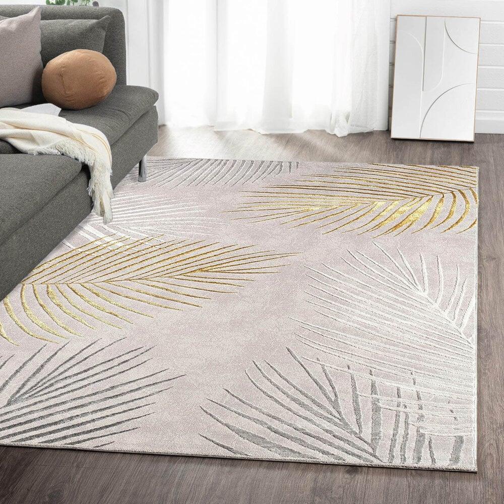 Flycarpets Modern Vloerkleed – Evora Leaves Grijs/Goud