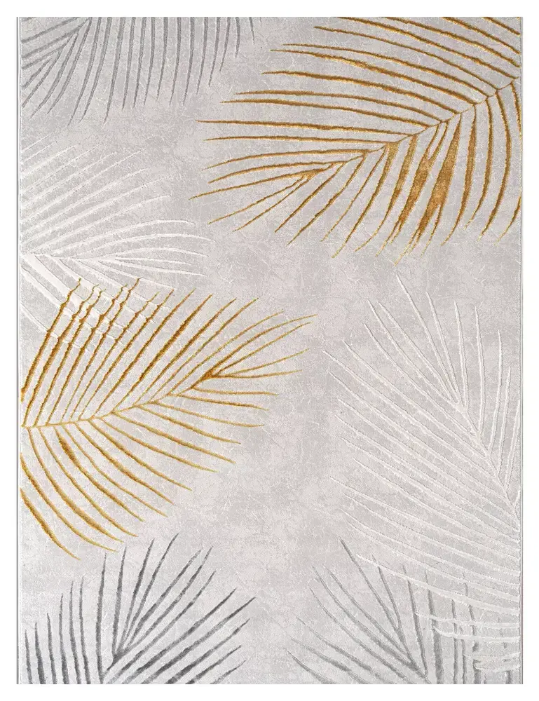Flycarpets Modern Vloerkleed – Evora Leaves Grijs/Goud