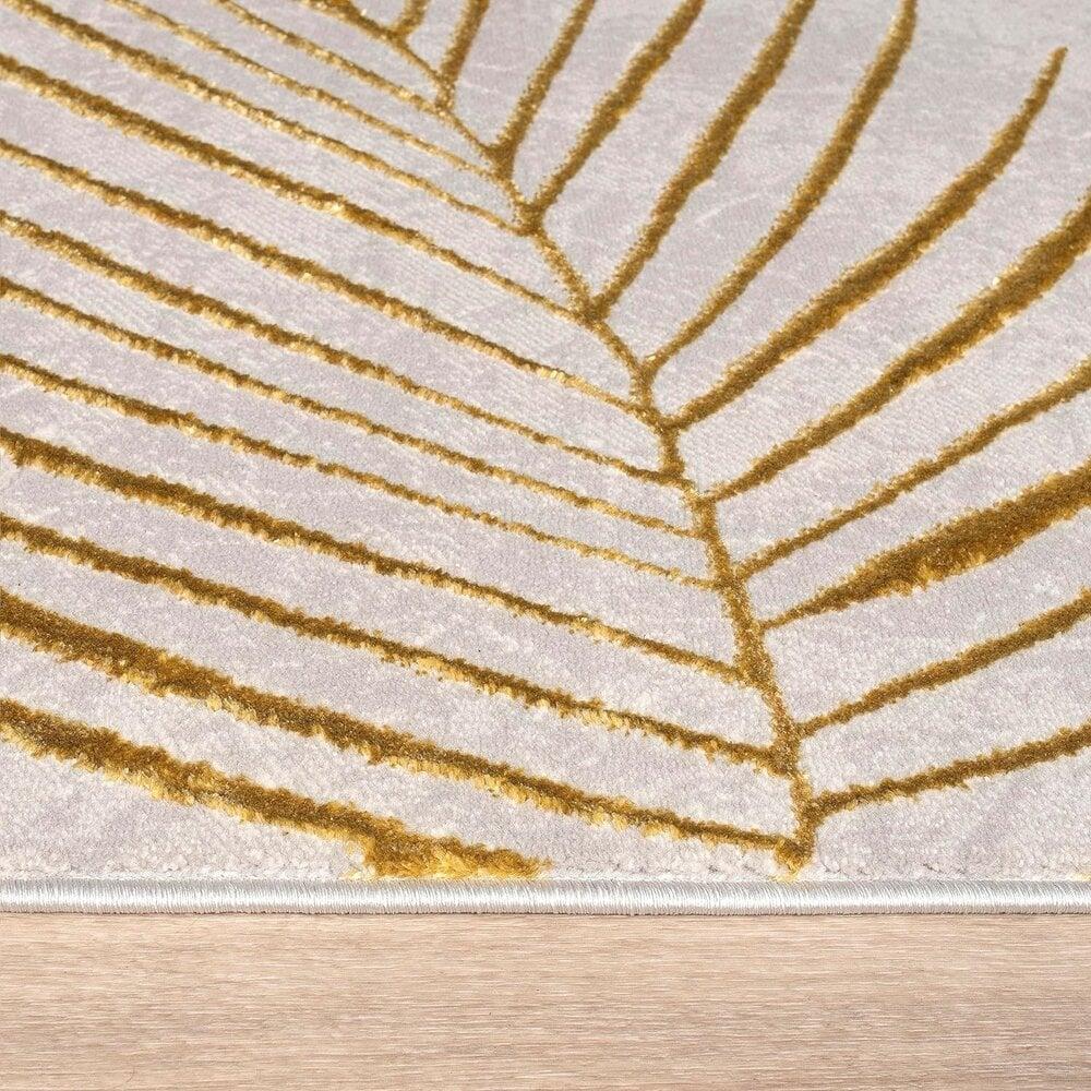 Flycarpets Modern Vloerkleed – Evora Leaves Grijs/Goud