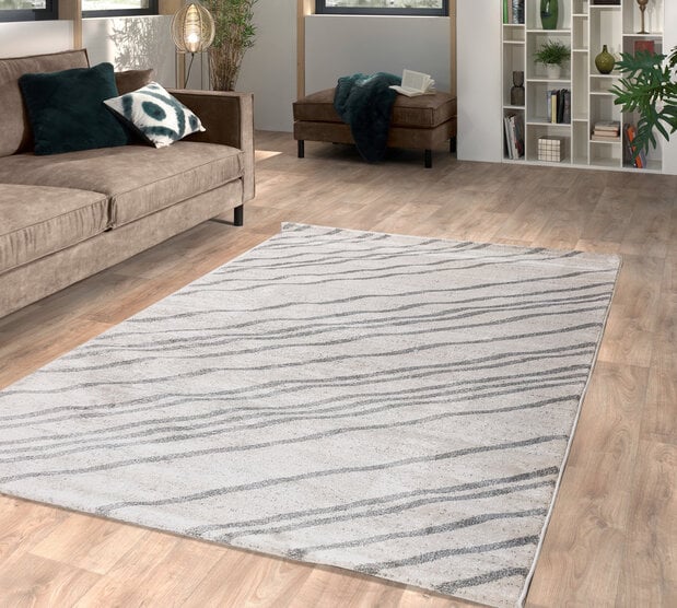 flycarpets Modern vloerkleed - Lima Diagonaal Gestreept Grijs / Beige