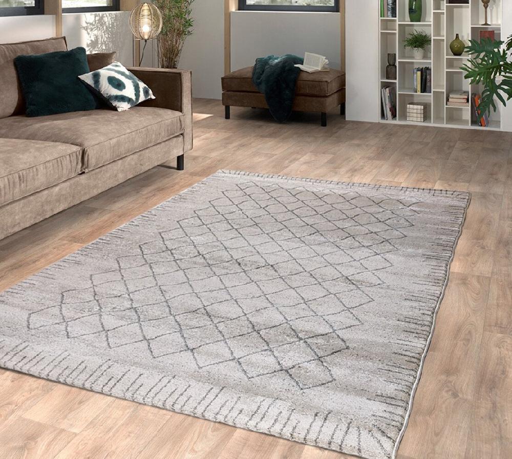 Flycarpets Modern Vloerkleed - Lima Geruit Grijs / Beige