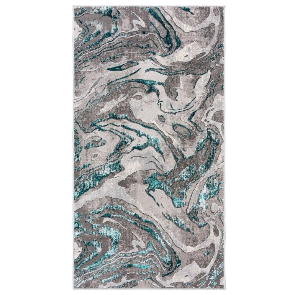 Flycarpets Modern Vloerkleed - Marbled Grijs/Turquoise