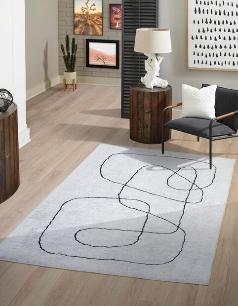 flycarpets Modern vloerkleed - Ruby Wasbaar - Crème / Zwart flycarpets Modern vloerkleed - Ruby Wasbaar - Crème / Zwart