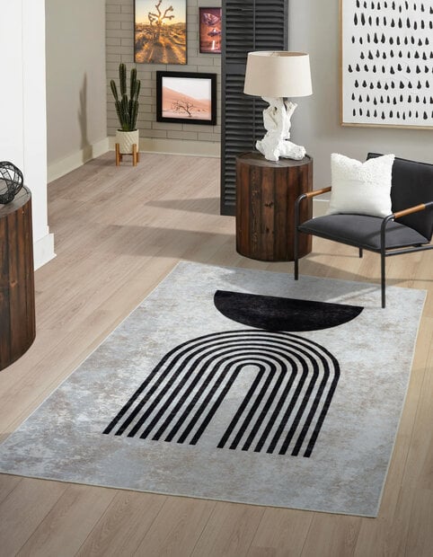 flycarpets Modern vloerkleed - Ruby Wasbaar - Crème / Zwart flycarpets Modern vloerkleed - Ruby Wasbaar - Crème / Zwart