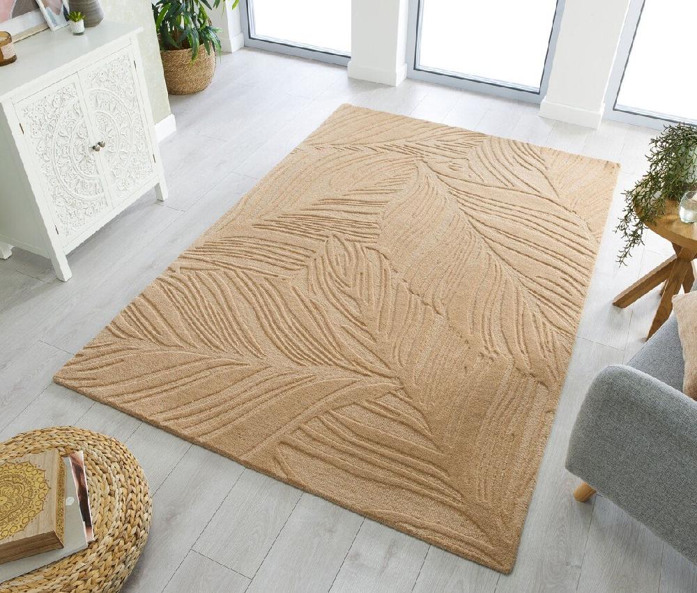 Flycarpets Modern Wollen Vloerkleed - Lino Leaf Beige