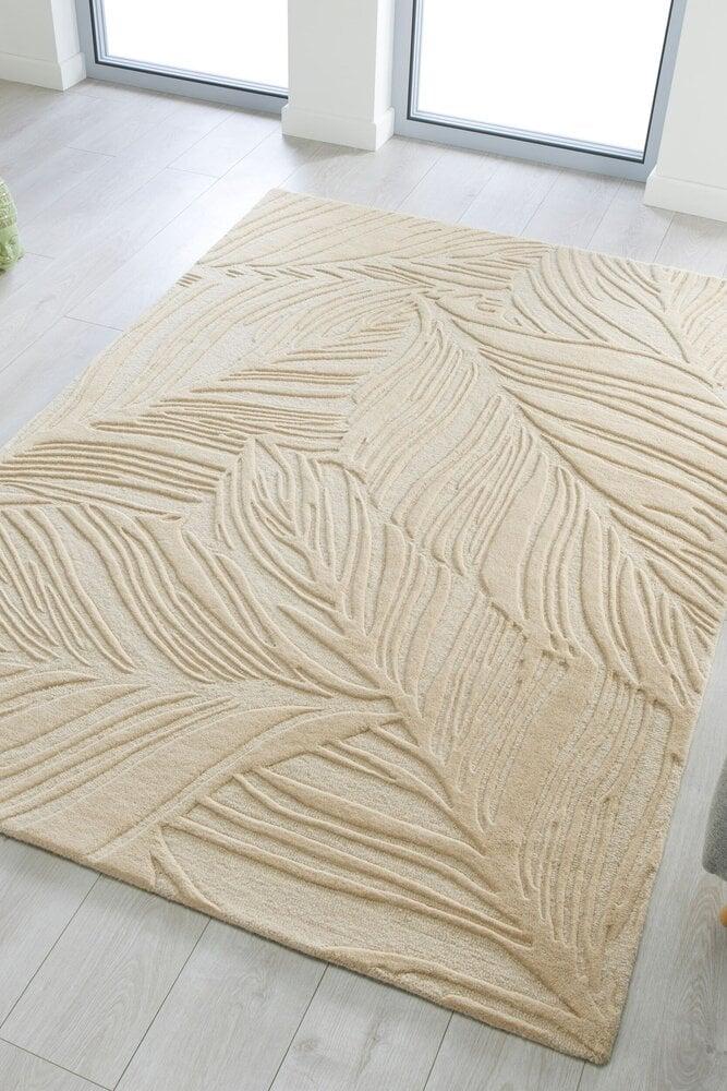 Flycarpets Modern Wollen Vloerkleed - Lino Leaf Naturel / Crème