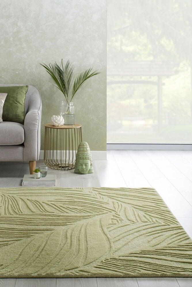 Flycarpets Modern Wollen Vloerkleed - Lino Leaf Salie Groen