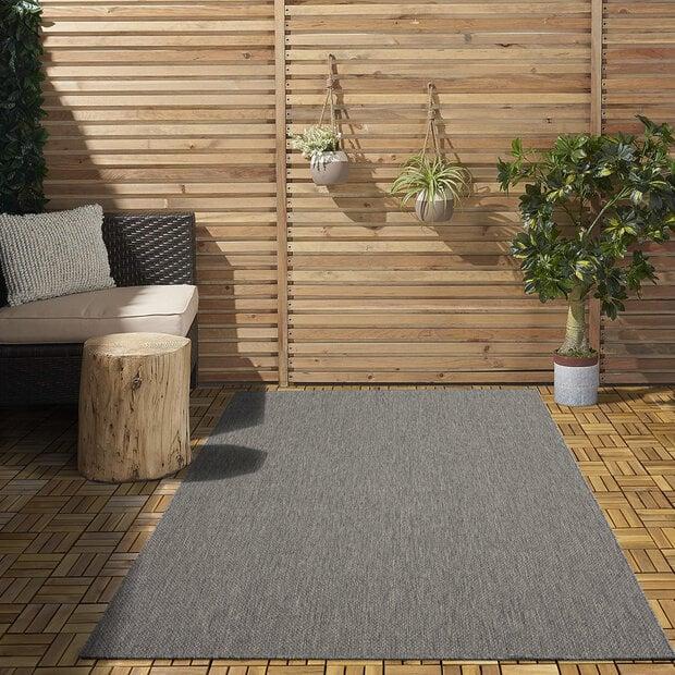 flycarpets Nilus Laagpolig Effen Grijs vloerkleed - Indoor En Outdoor