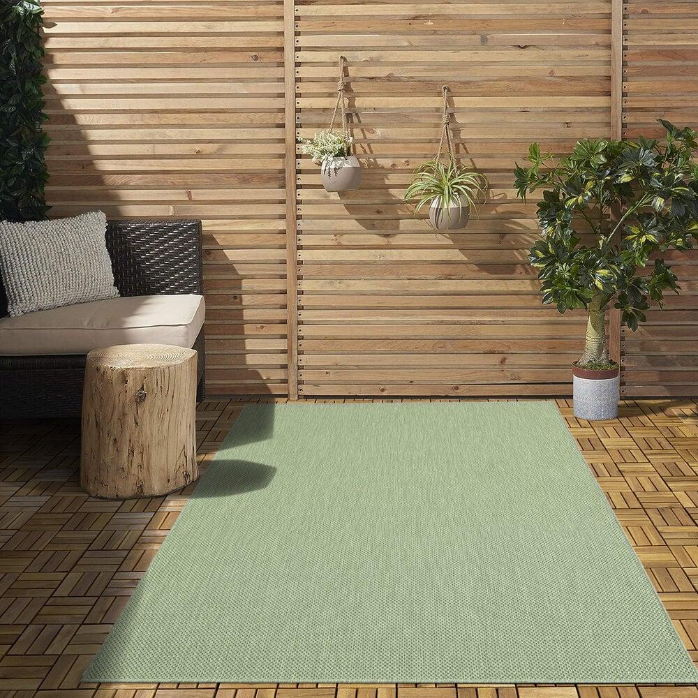 Flycarpets Nilus Laagpolig Effen Groen Vloerkleed - Indoor En Outdoor