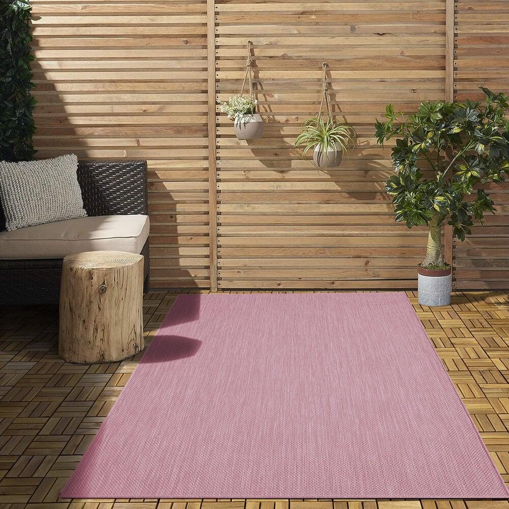 Flycarpets Nilus Laagpolig Effen Roze Vloerkleed - Indoor En Outdoor