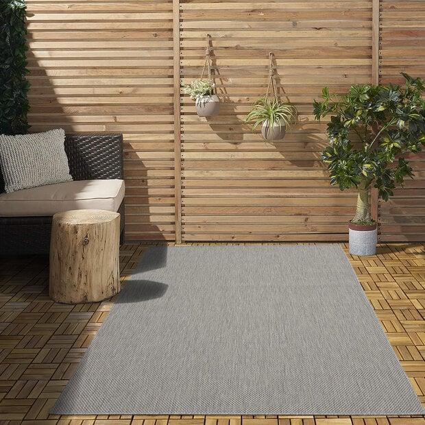 flycarpets Nilus Laagpolig Effen Zilver vloerkleed - Indoor En Outdoor