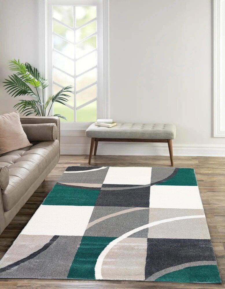 Flycarpets Palermo Modern Groen / Grijs Vloerkleed - Geblokt