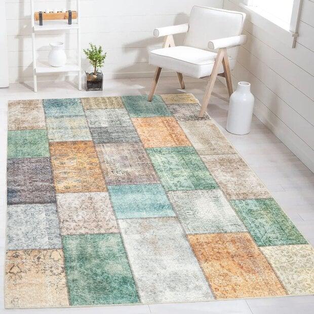 flycarpets Patchwork vloerkleed - Burano Vintage Multi/Groen/Oranje