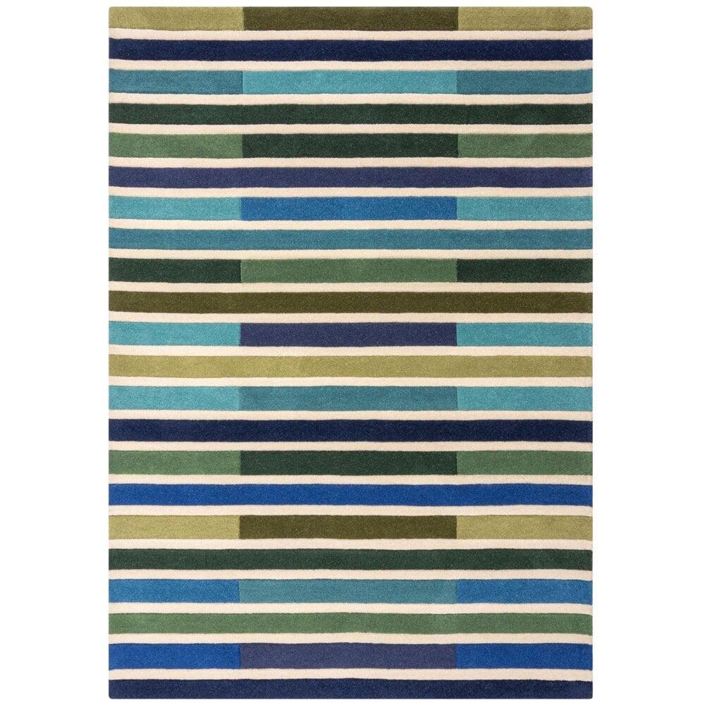 Flycarpets Piano Vloerkleed - Laagpolig - 100% Wol - Driehoek Modern - Groen / Blauw