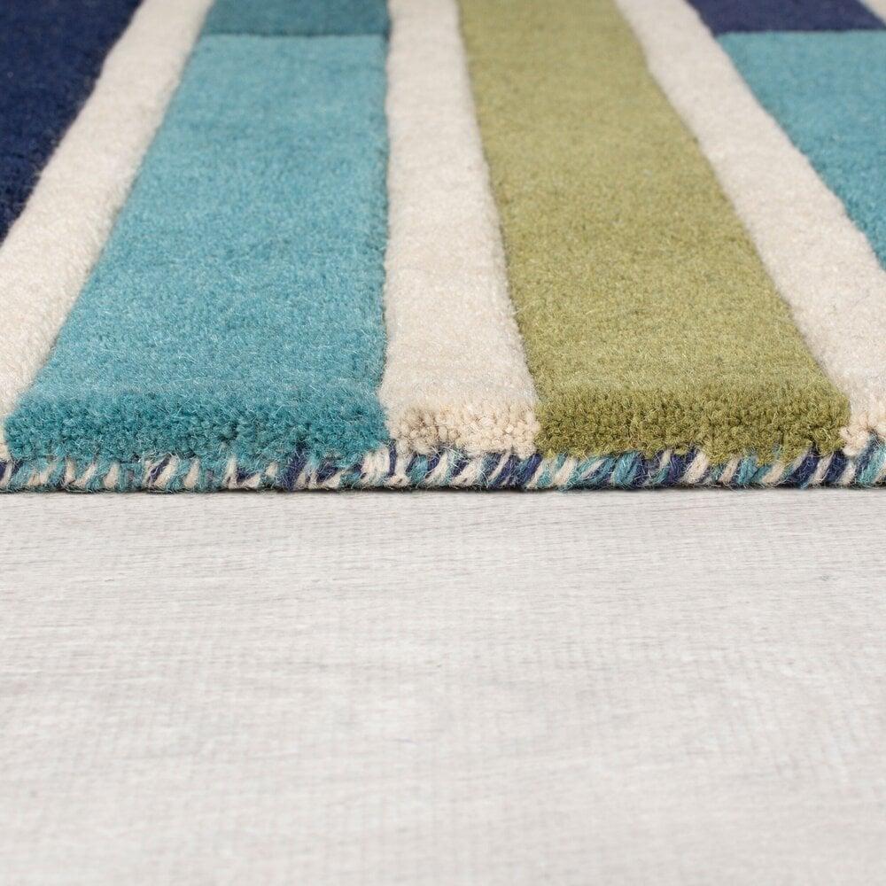 Flycarpets Piano Vloerkleed - Laagpolig - 100% Wol - Driehoek Modern - Groen / Blauw