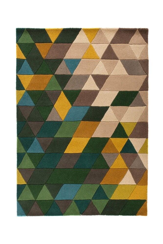 Flycarpets Prism Vloerkleed - Laagpolig - 100% Wol - Driehoek Modern - Groen / Multi