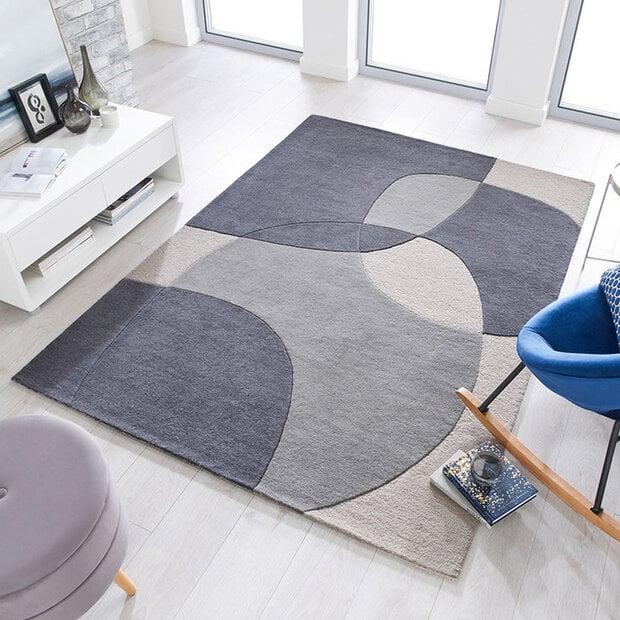 flycarpets Rado Glow vloerkleed - 3D Design - 100% Wol Modern - Grijs