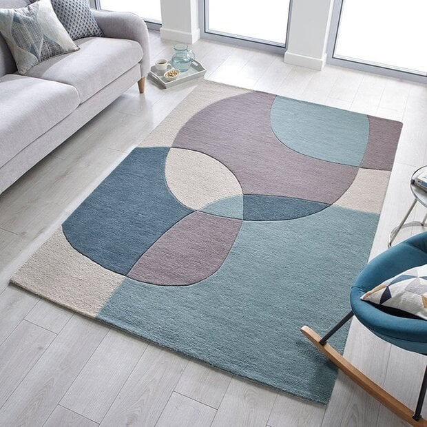 flycarpets Rado Glow vloerkleed - 3D Design - 100% Wol Modern - Grijs / Blauw