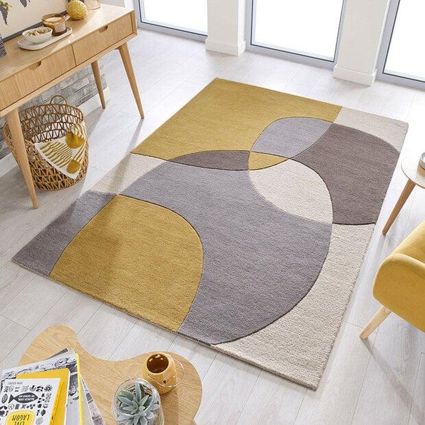 flycarpets Rado Glow vloerkleed - 3D Design - 100% Wol Modern - Okergeel