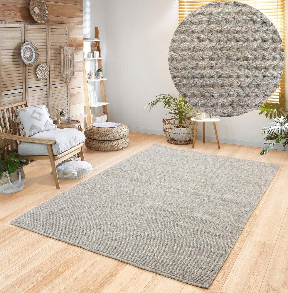 Flycarpets Rati Vloerkleed - Handgeweven Wol Gevlochten Modern - Beige / Taupe