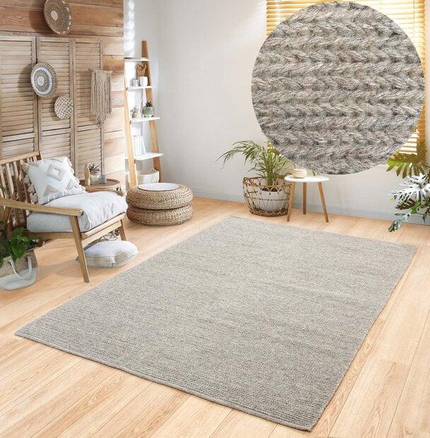 flycarpets Rati vloerkleed - Handgeweven Wol Gevlochten Modern - Beige / Taupe