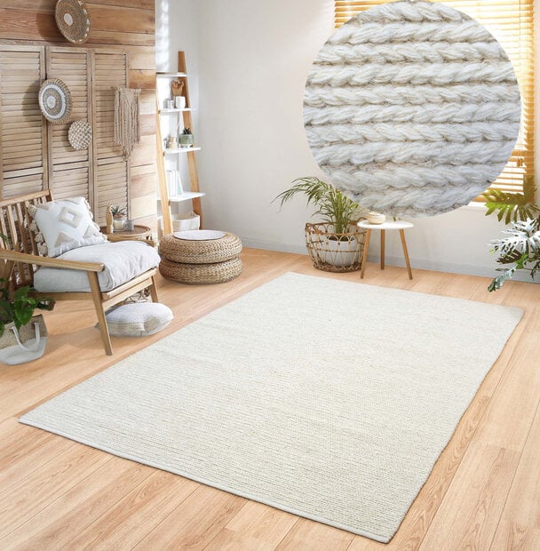 flycarpets Rati vloerkleed - Handgeweven Wol Gevlochten Modern - Crème flycarpets Rati vloerkleed - Handgeweven Wol Gevlochten Modern - Crème