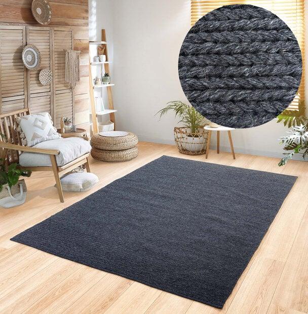 flycarpets Rati vloerkleed - Handgeweven Wol Gevlochten Modern - Antraciet