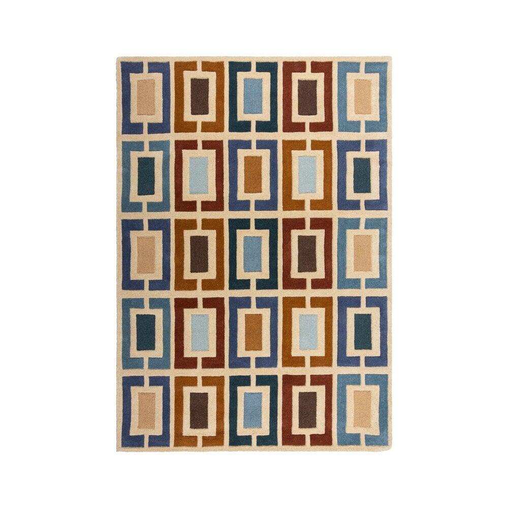 Flycarpets Retro Vloerkleed Geblokt - Handgetuft Gekleurd - Blauw / Multi