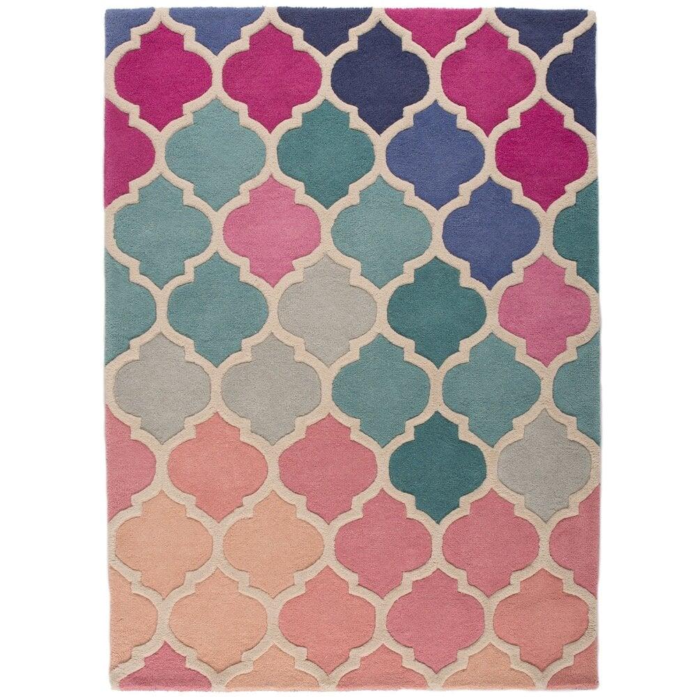 Flycarpets Reverie Vloerkleed - Laagpolig - 100% Wol - Barok Design Modern - Roze / Blauw