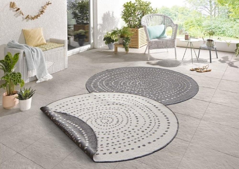 Flycarpets Rond Binnen & Buiten Vloerkleed - Bali Grijs/Crème Omkeerbaar