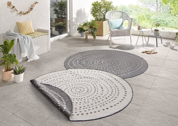 flycarpets Rond Binnen & Buiten vloerkleed - Bali Grijs/Crème Omkeerbaar