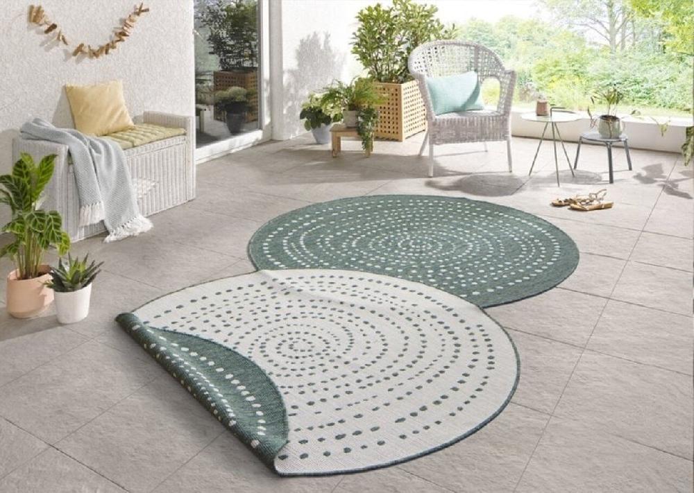 Flycarpets Rond Binnen & Buiten Vloerkleed - Bali Groen/Crème Omkeerbaar