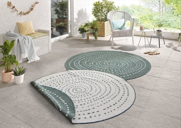 flycarpets Rond Binnen & Buiten vloerkleed - Bali Groen/Crème Omkeerbaar