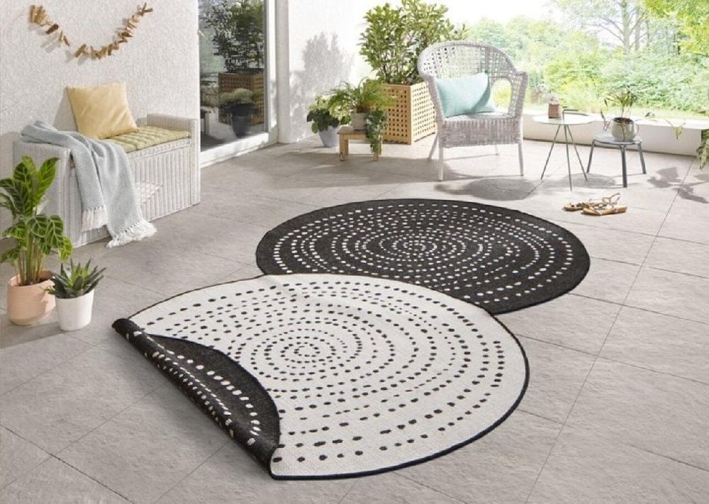 Flycarpets Rond Binnen & Buiten Vloerkleed - Omkeerbaar Bali Zwart/Crème