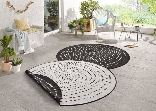 flycarpets Rond Binnen & Buiten vloerkleed - Omkeerbaar Bali Zwart/Crème