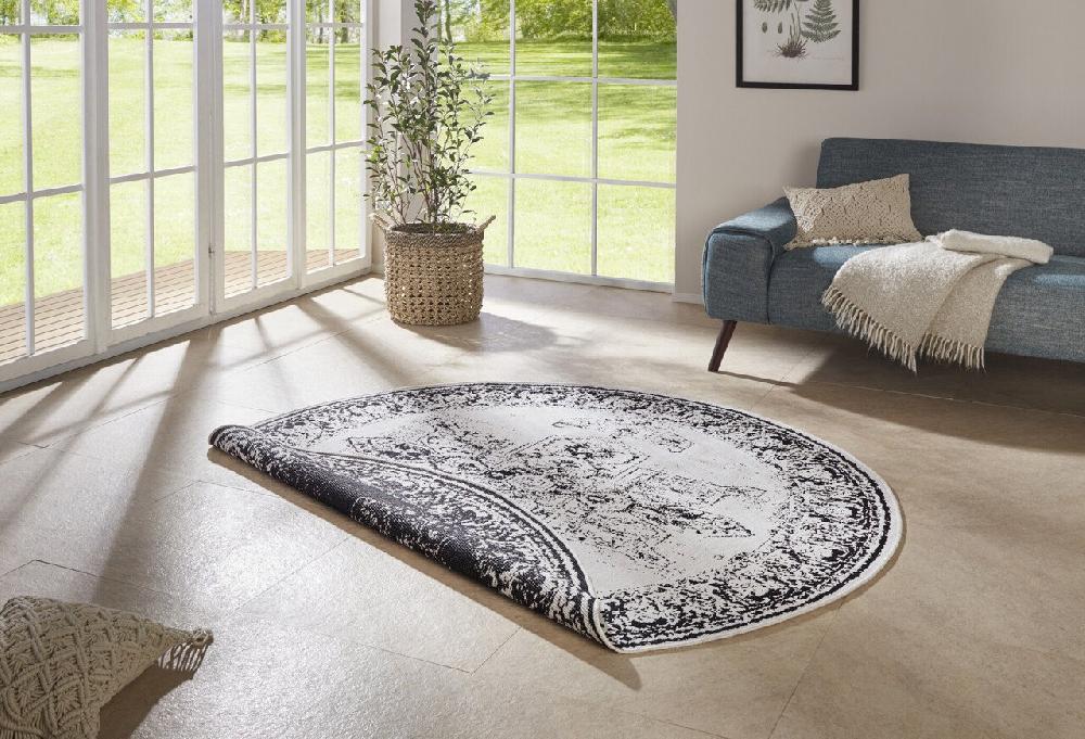 Flycarpets Rond Binnen- En Buitenkleed Omkeerbaar - Borbon Zwart/Crème
