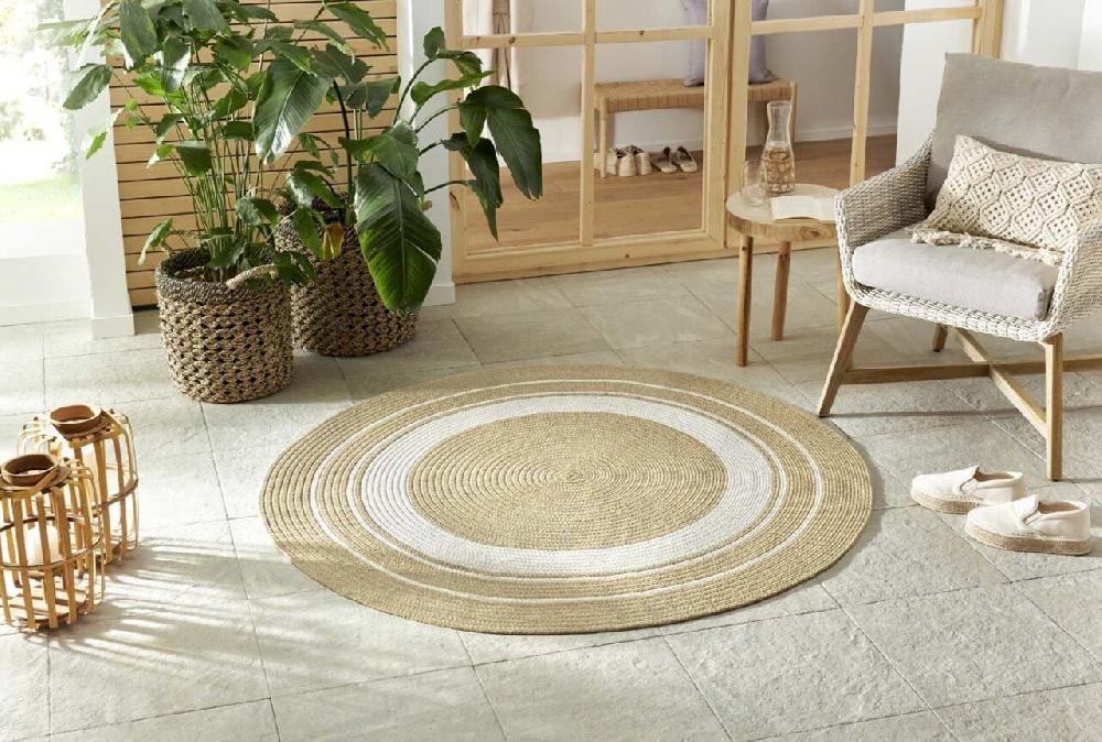 Flycarpets Rond Binnen- En Buitenkleed - Trenzado Beige/Crème