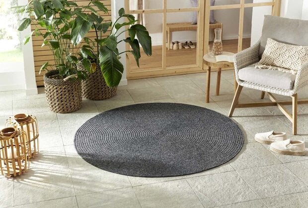 flycarpets Rond Binnen- En Buitenkleed - Trenzado Donkergrijs