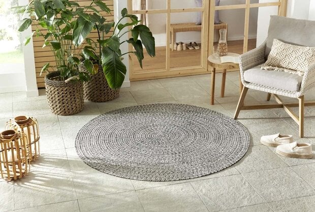 flycarpets Rond Binnen- En Buitenkleed - Trenzado Grijs Gemeleerd
