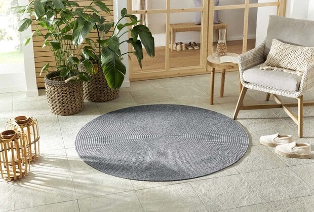 flycarpets Rond Binnen- En Buitenkleed - Trenzado Grijs