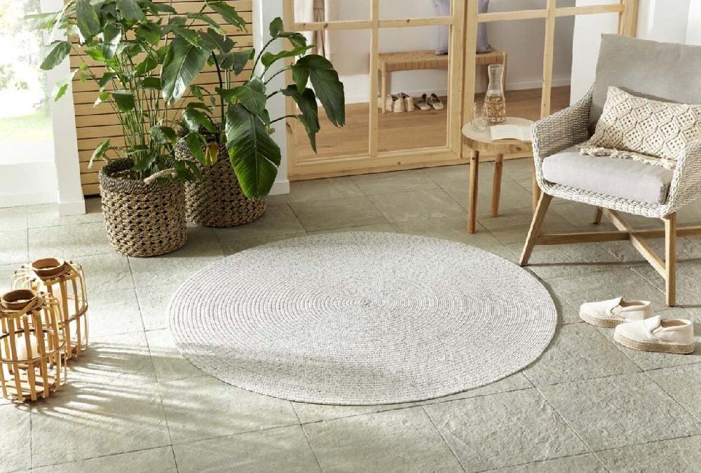Flycarpets Rond Binnen- En Buitenkleed - Trenzado Wit/Grijs