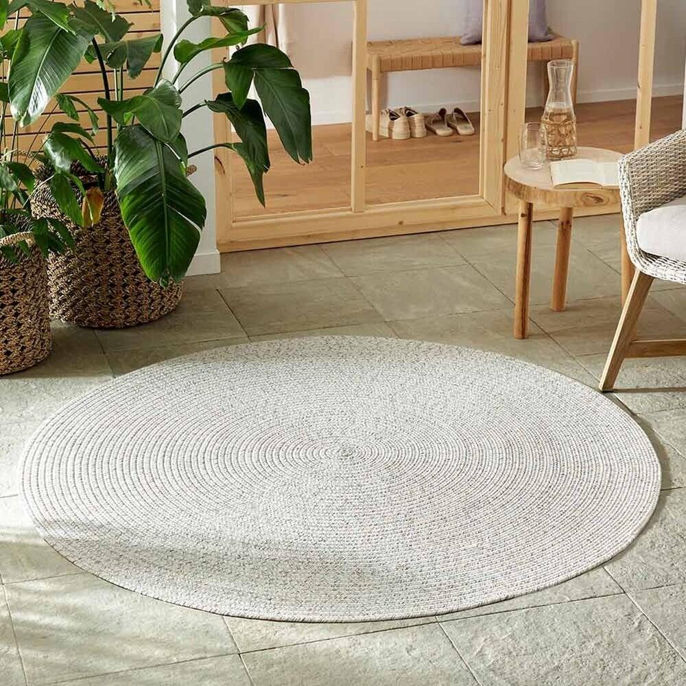Flycarpets Rond Binnen- En Buitenkleed - Trenzado Wit/Grijs