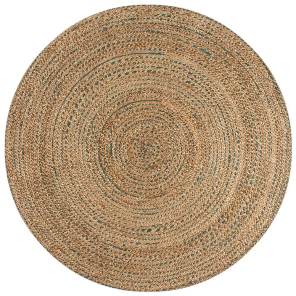 Flycarpets Rond Jute Vloerkleed - Capri - Jute - Naturel / Blauw : Boho Chic & Natuurlijke Elegantie