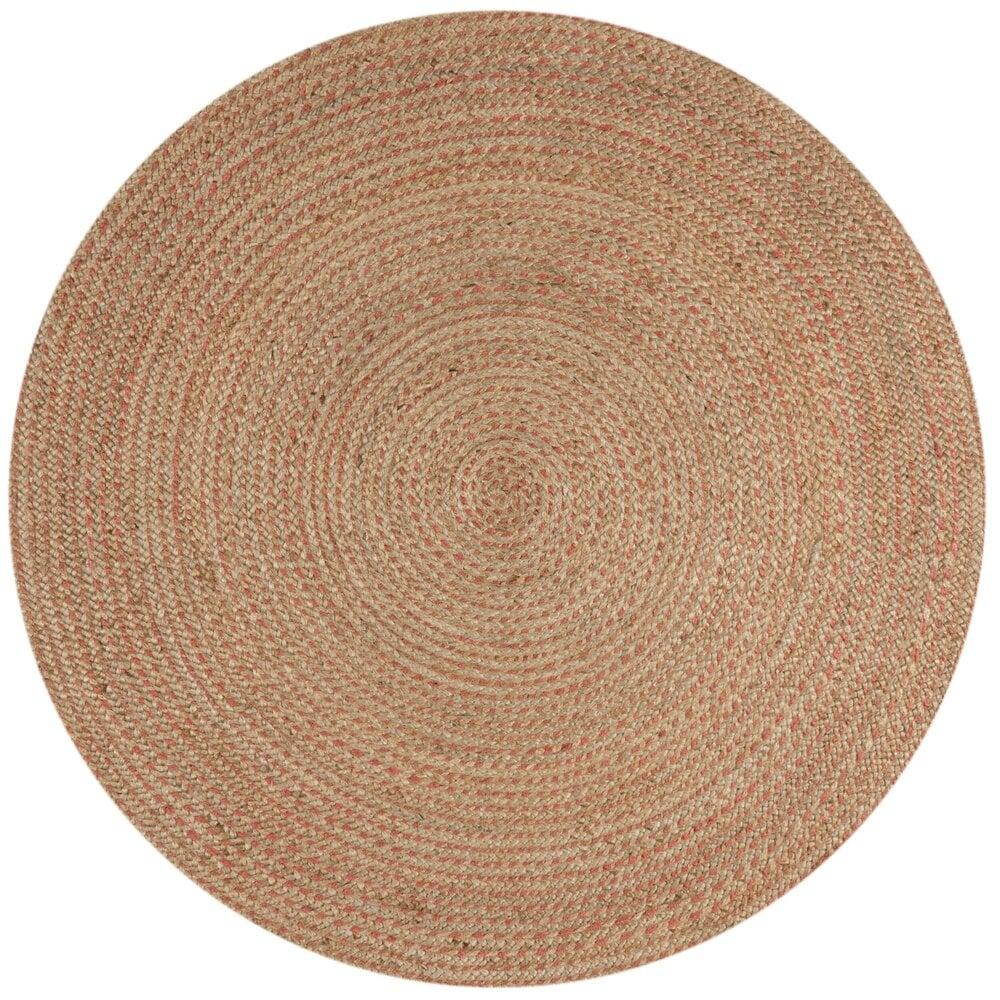 Flycarpets Rond Jute Vloerkleed - Capri - Jute - Naturel / Koraalkleur : Boho Chic & Natuurlijke Elegantie
