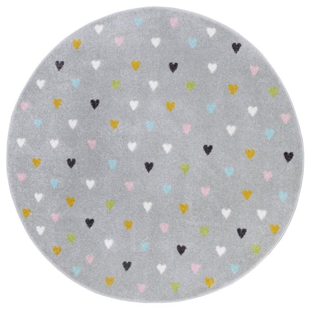Flycarpets Rond Kindervloerkleed - Adventures Hartjes Grijs/Multicolor