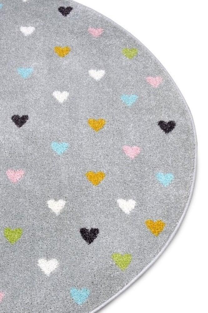 Flycarpets Rond Kindervloerkleed - Adventures Hartjes Grijs/Multicolor