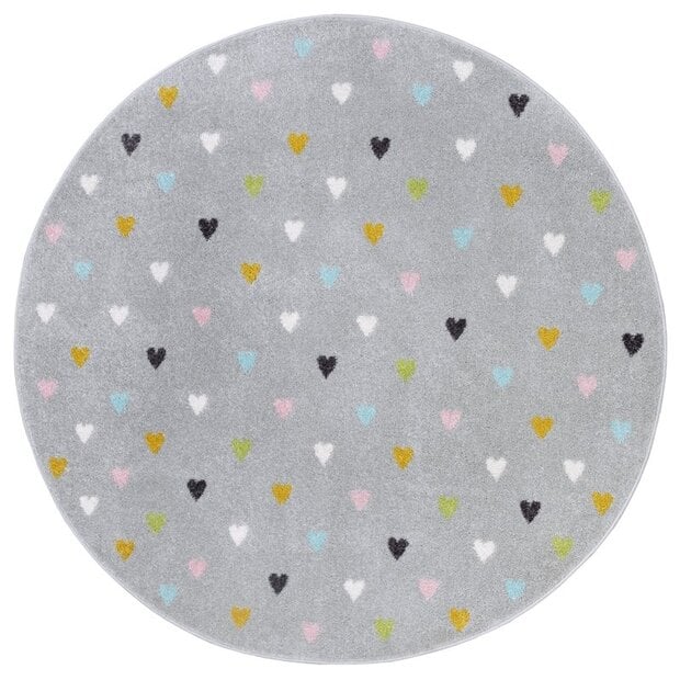 flycarpets Rond Kindervloerkleed - Adventures Hartjes Grijs/Multicolor