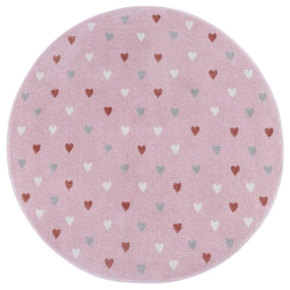 Flycarpets Rond Kindervloerkleed - Adventures Hartjes Roze