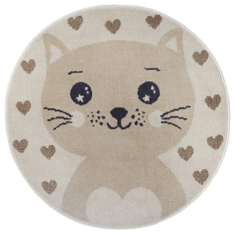 Flycarpets Rond Kindervloerkleed - Adventures Kat Crème/Beige