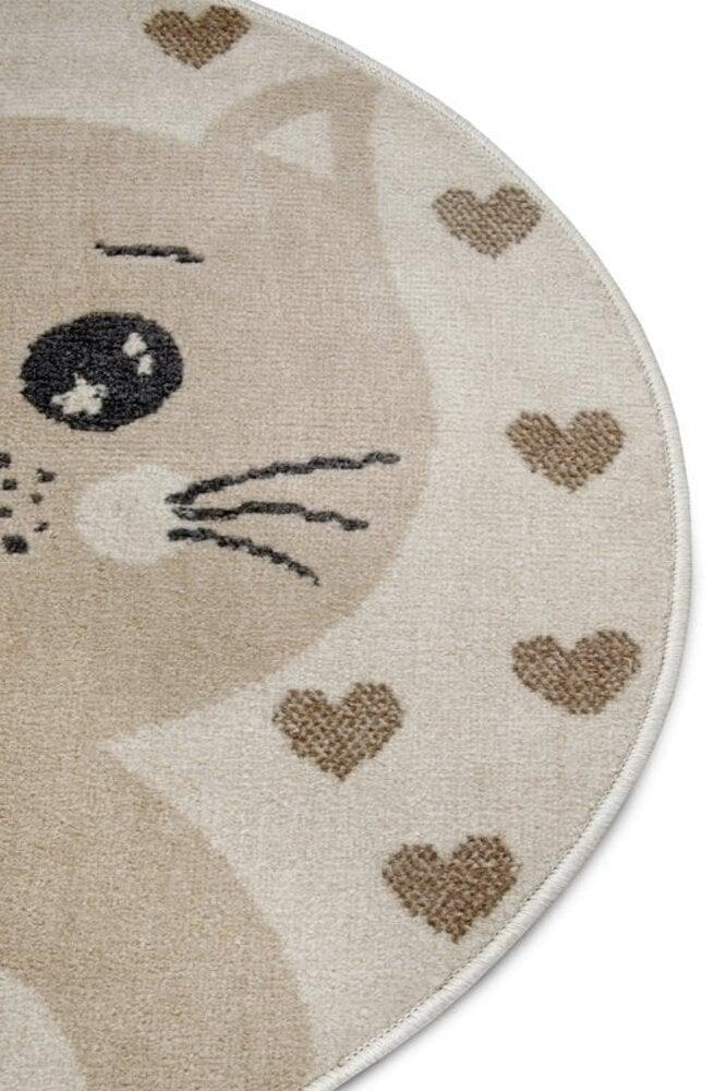 Flycarpets Rond Kindervloerkleed - Adventures Kat Crème/Beige